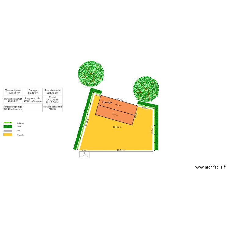 garage. Plan de 1 pièce et 65 m2