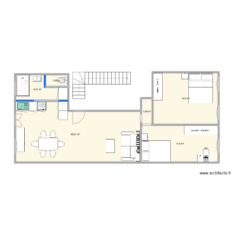 Yolo3. Plan de 6 pièces et 62 m2