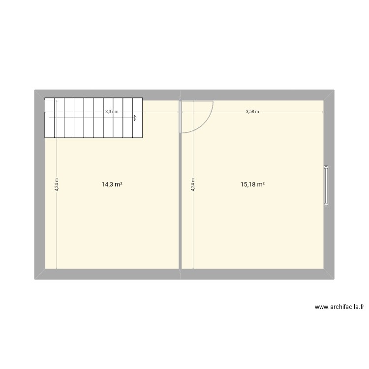Etage. Plan de 2 pièces et 29 m2
