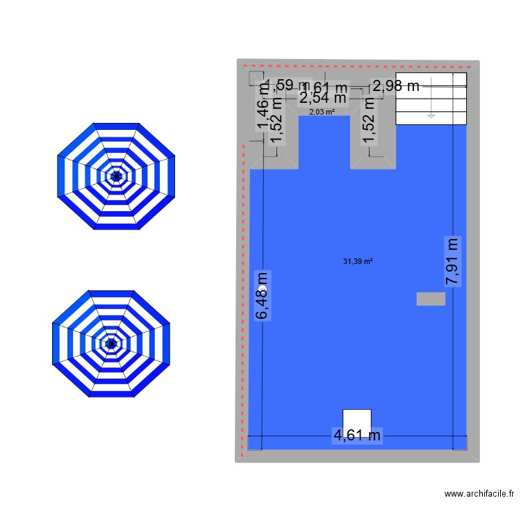 pfd,. Plan de 2 pièces et 38 m2