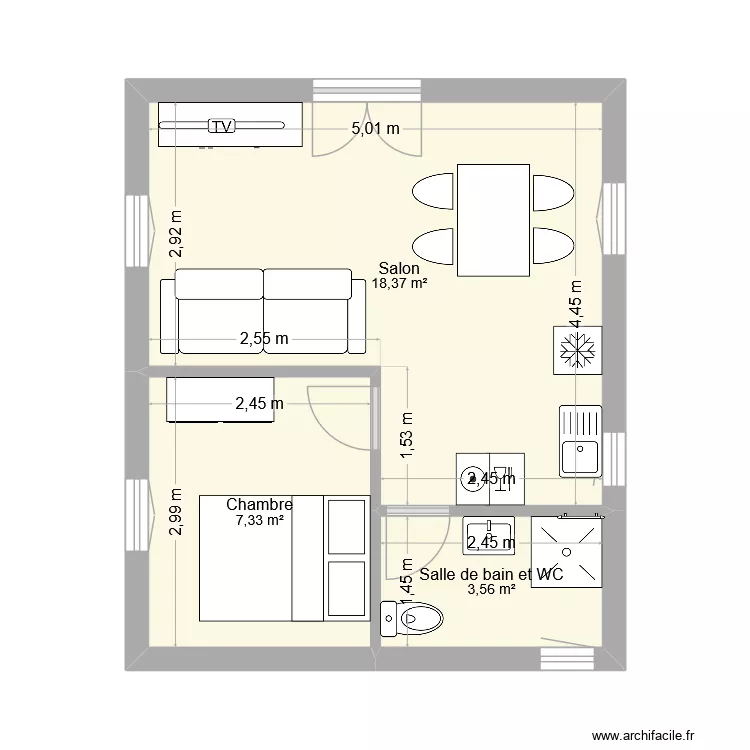 chalet farges. Plan de 3 pièces et 29 m²