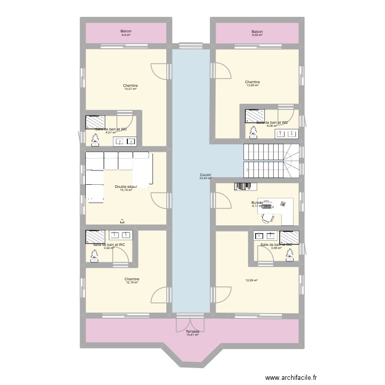 EEE. Plan de 14 pièces et 152 m2