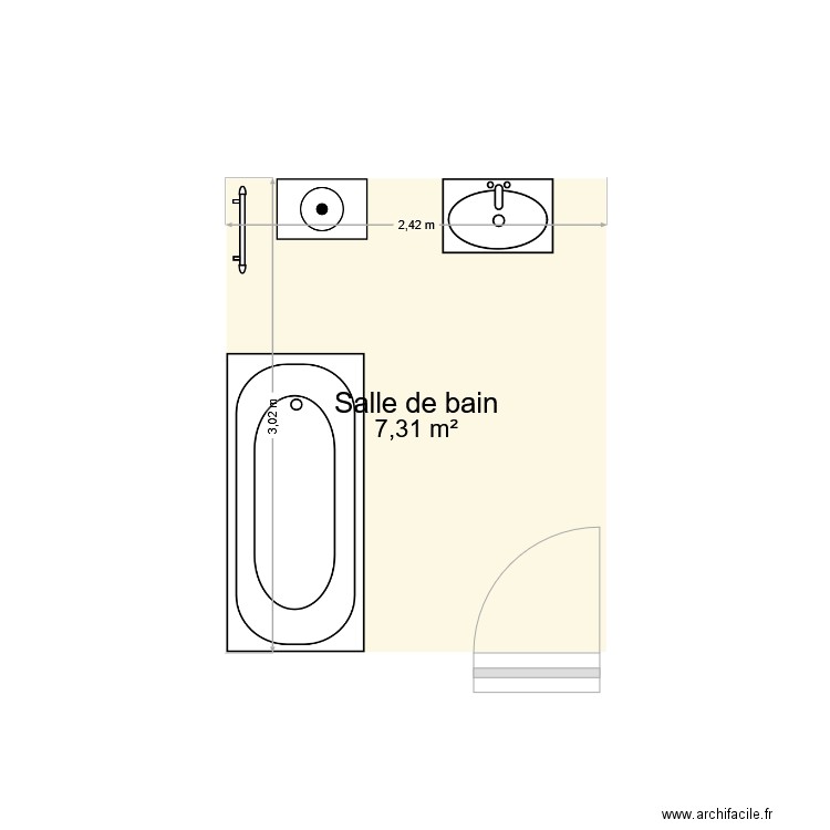 sdbain. Plan de 1 pièce et 7 m2