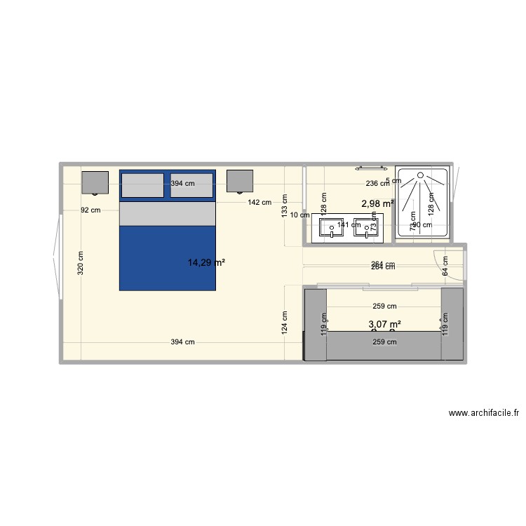 183B CHAMBRE V4. Plan de 3 pièces et 20 m2