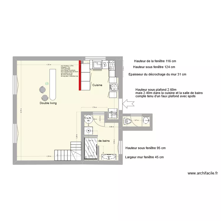 salle de bains 10 d&eacute;c. Plan de 3 pièces et 46 m²