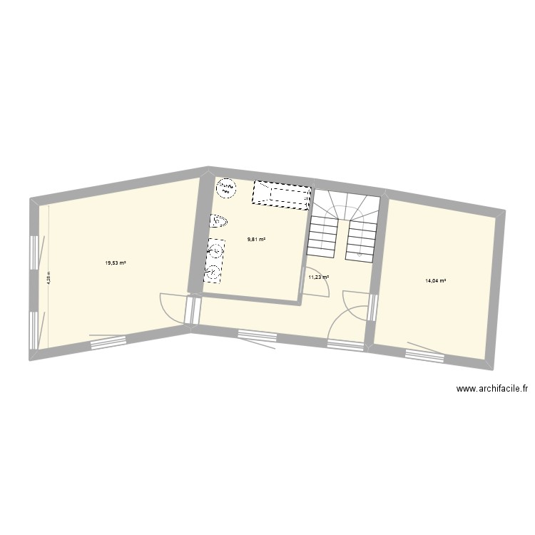 Roclenge etage. Plan de 4 pièces et 55 m2