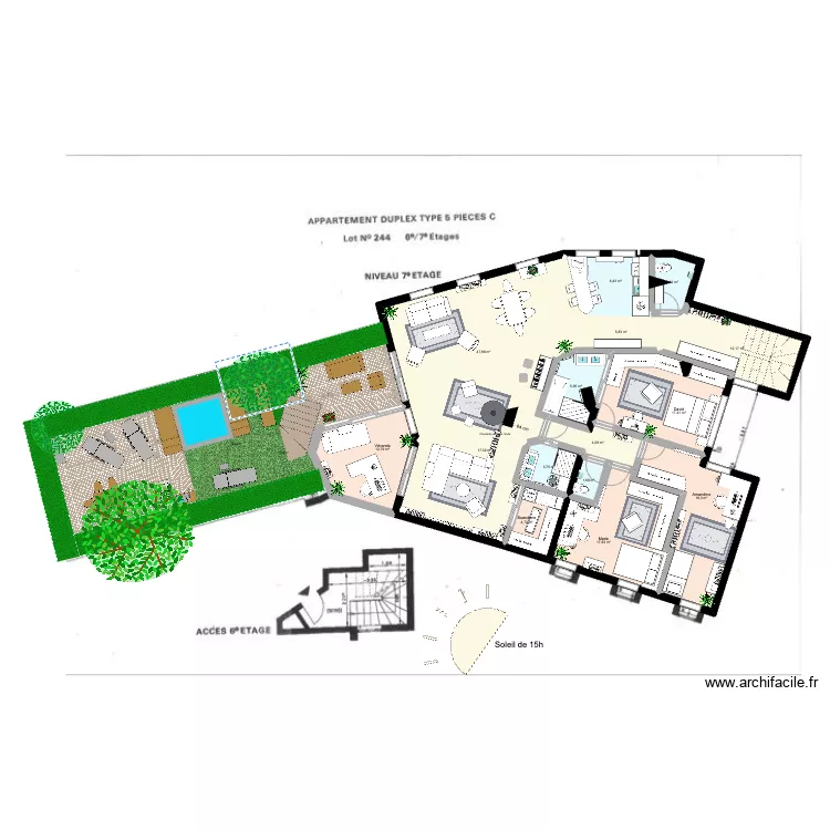 bonne taille piscine au milieu. Plan de 