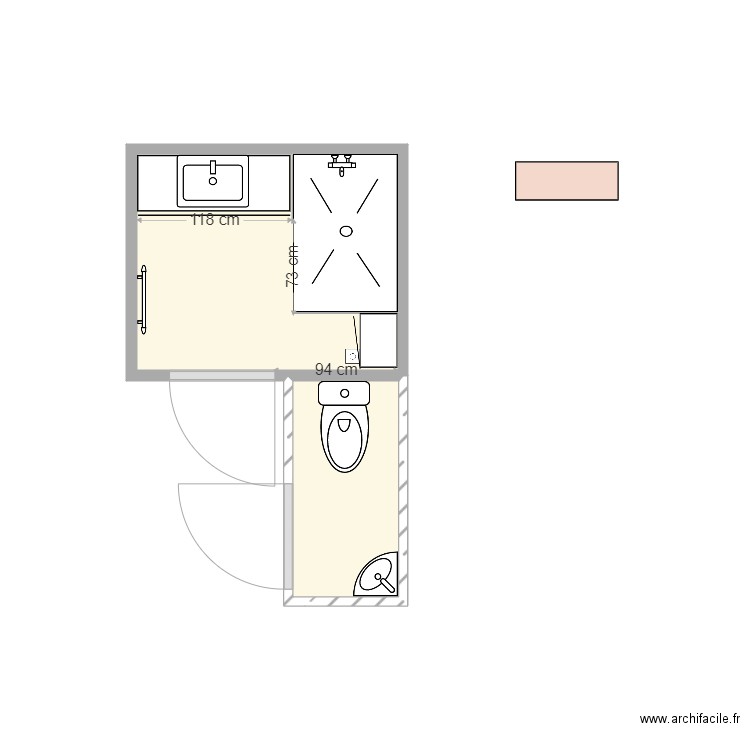 SDB Mamie 3. Plan de 2 pièces et 5 m2