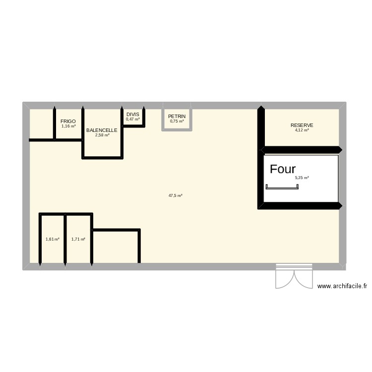 v dumais labo boulange. Plan de 9 pièces et 65 m2