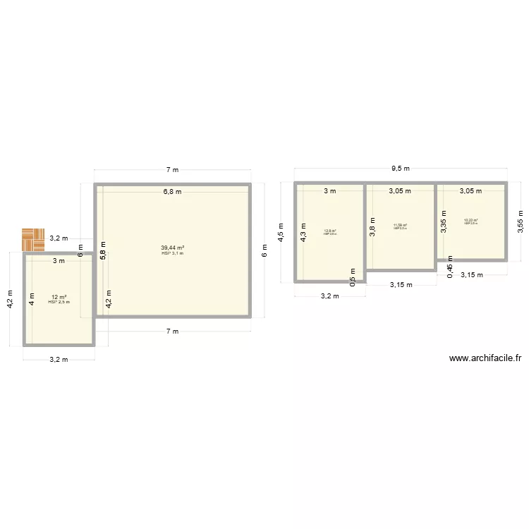 DECK ET MUR. Plan de 5  et 86 m²