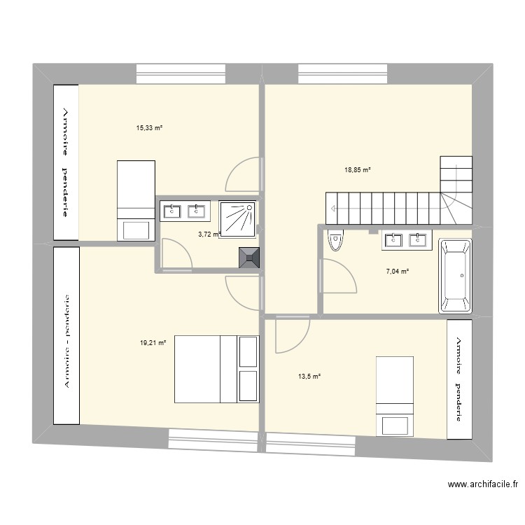 CHALET-CHAMBRES. Plan de 6 pièces et 78 m2