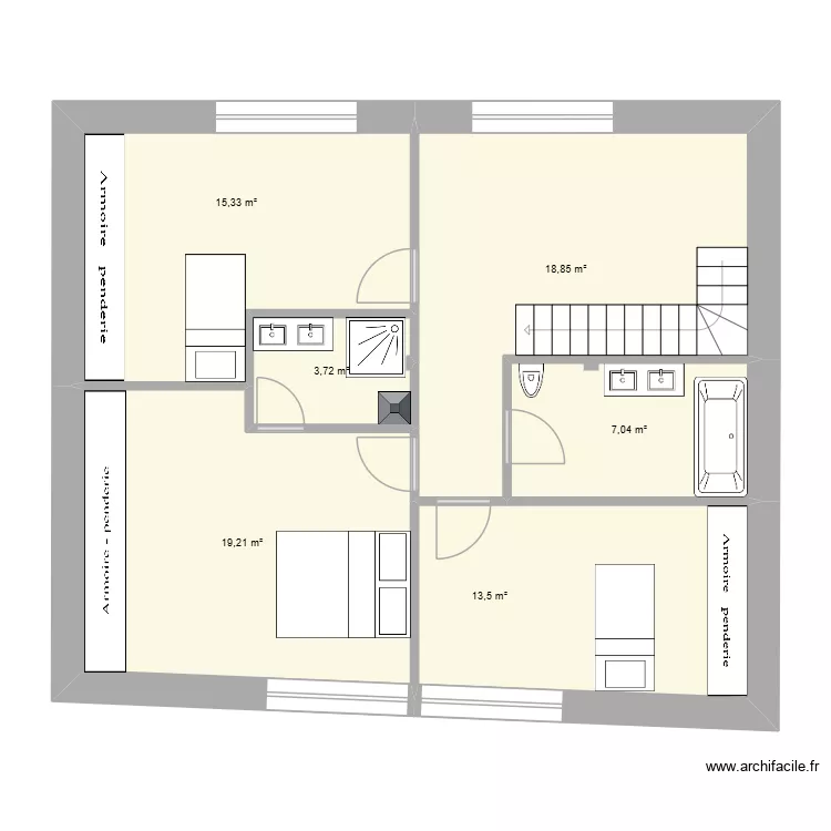 CHALET-CHAMBRES. Plan de 6 pièces et 78 m²