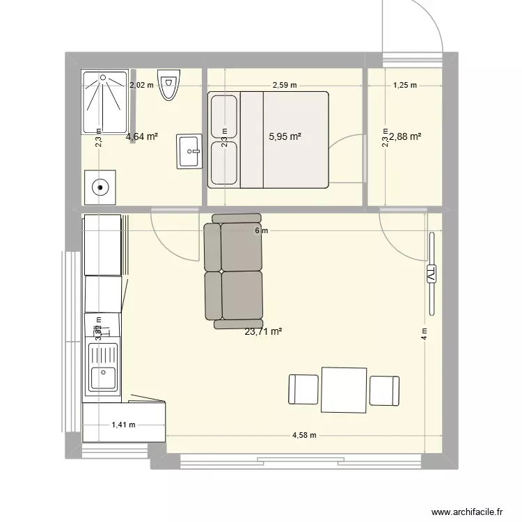 T2Bas B. Plan de 4 Pièces et 37 m² T2Bas B. Plan de 4 Pièces et 37 m²