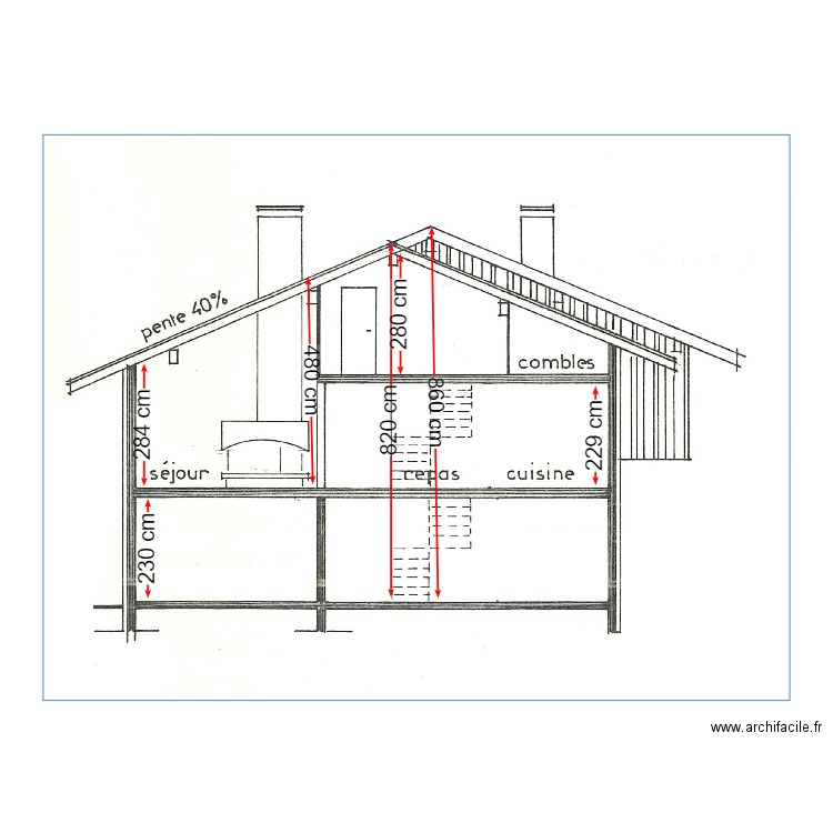 Existant Coupe. Plan de 0 pièce et 0 m2