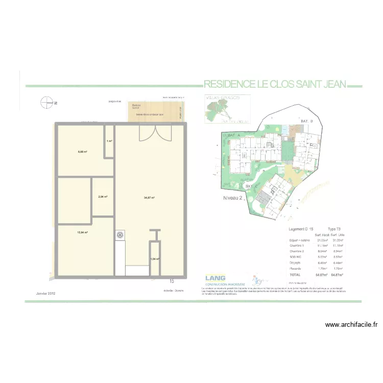 SJM_residence clos de saint-jean. Plan de 6  et 65 m²