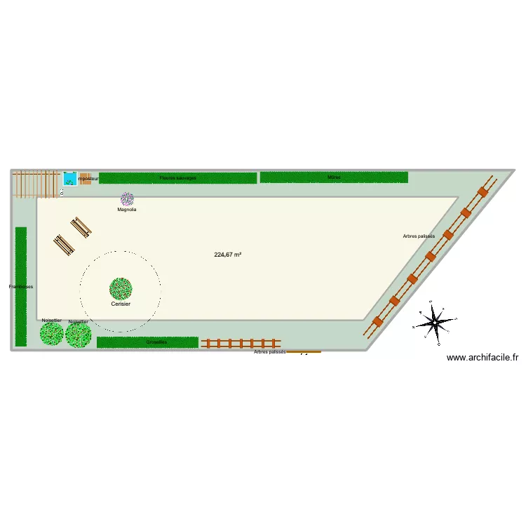 Verger actuel. Plan de 2  et 911 m²