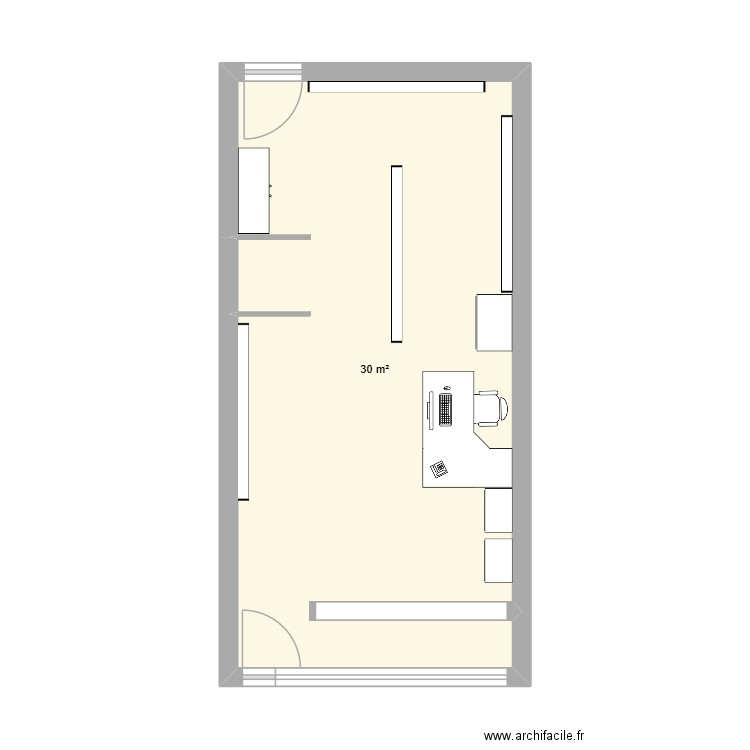 magasin. Plan de 1 pièce et 30 m2