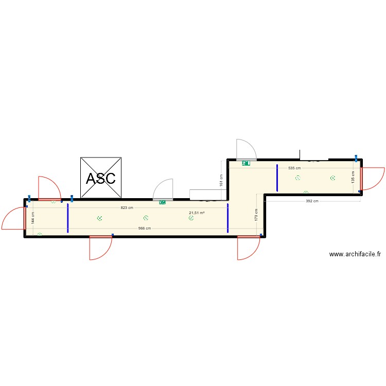 Palier BAT C-27 R+4. Plan de 1 pièce et 22 m2