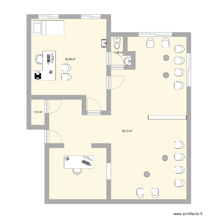 cabinet 2. Plan de 4 pièces et 88 m2