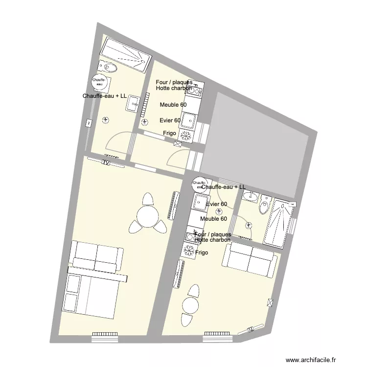 montel-1e-gauche-droite-meubl&eacute;. Plan de 8  et 63 m²