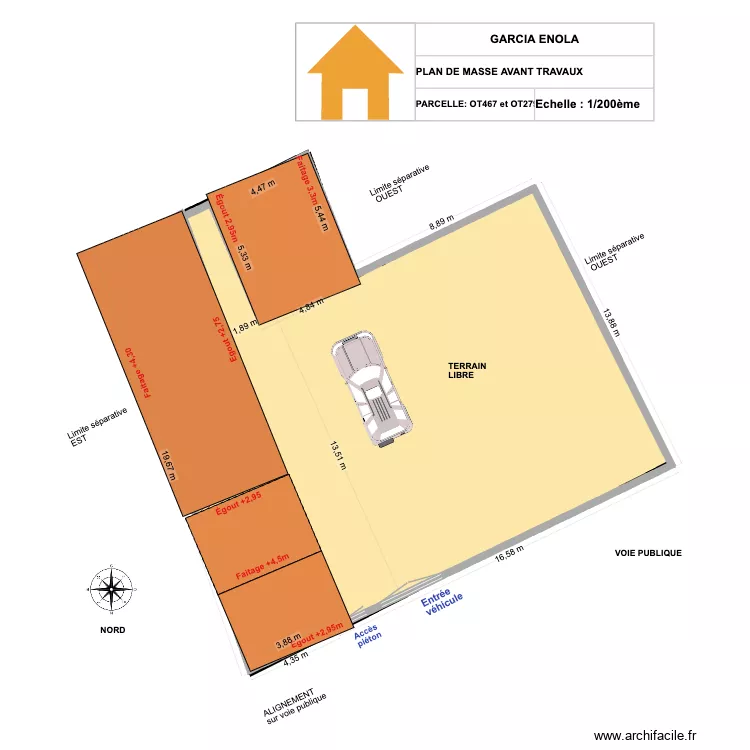 PLAN DE MASSE AVANT TRAVAUX 1. Plan de 2 et 95 m² PLAN DE MASSE AVANT TRAVAUX 1. Plan de 2 et 95 m²