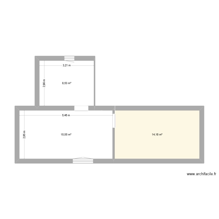 Etage. Plan de 3 pièces et 38 m2