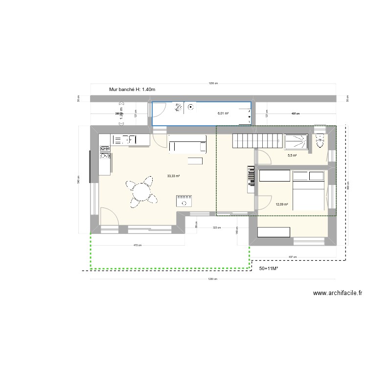 La Cout 5. Plan de 7 pièces et 75 m2