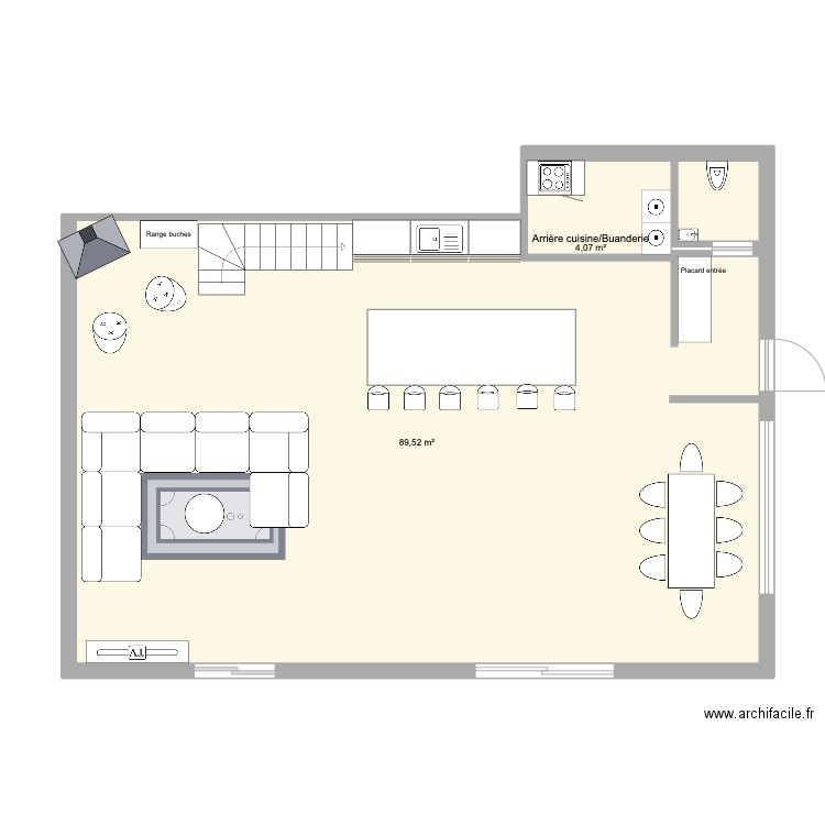 RDC. Plan de 2 pièces et 94 m2