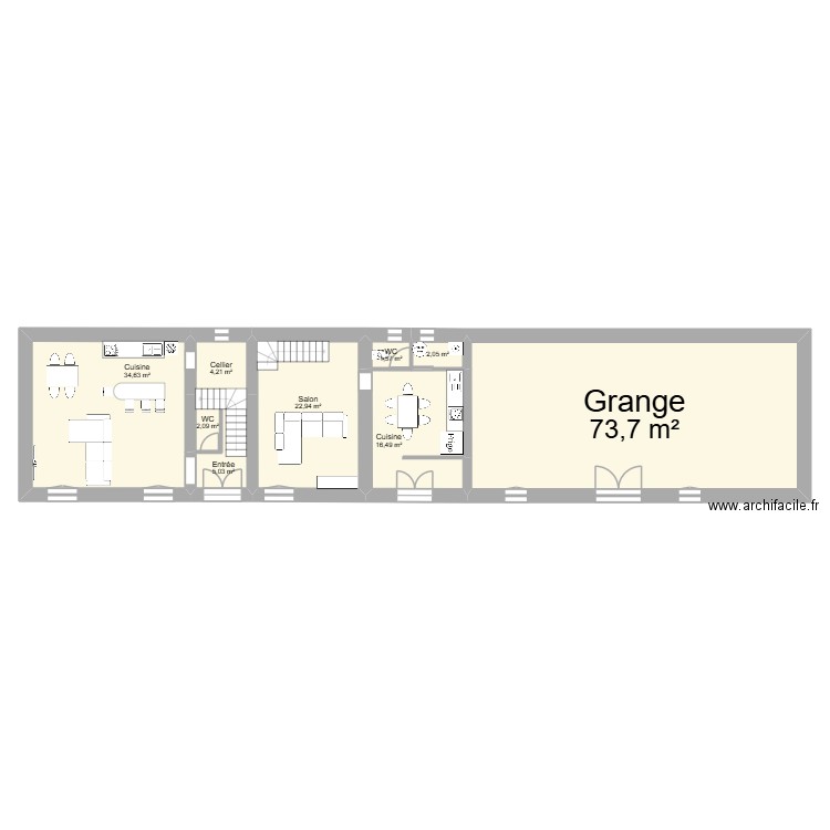 2 logements. Plan de 36 pièces et 601 m2