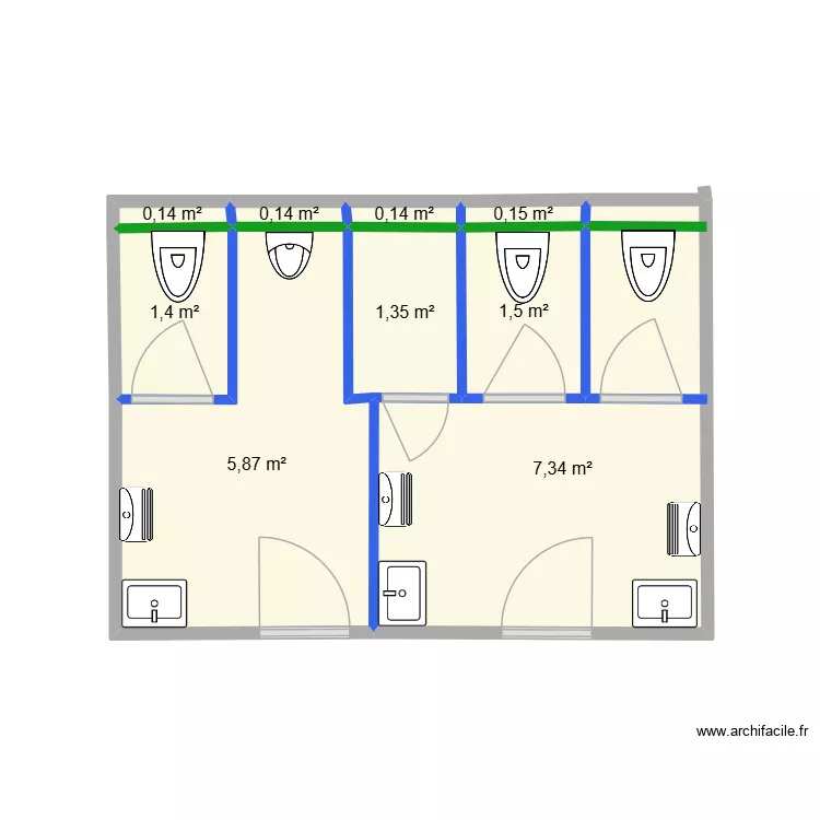 wc Bat Admin. Plan de 9 pièces et 18 m²