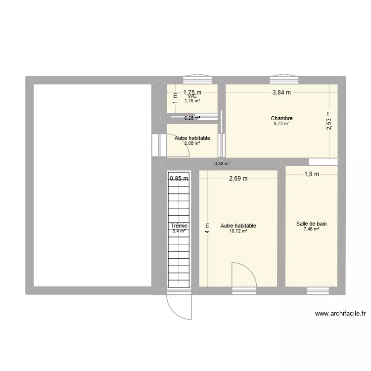 RDC. Plan de 8  et 36 m²