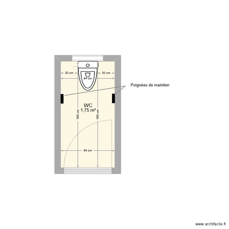 FAURE WC. Plan de 1 pièce et 2 m2
