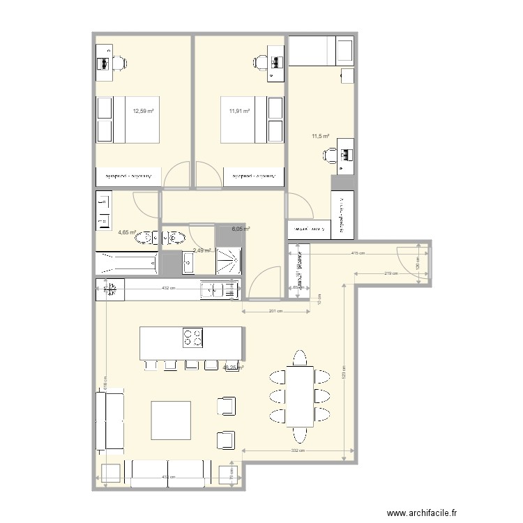 Vaugirard 235 AMENAGEMENT. Plan de 10 pièces et 98 m2