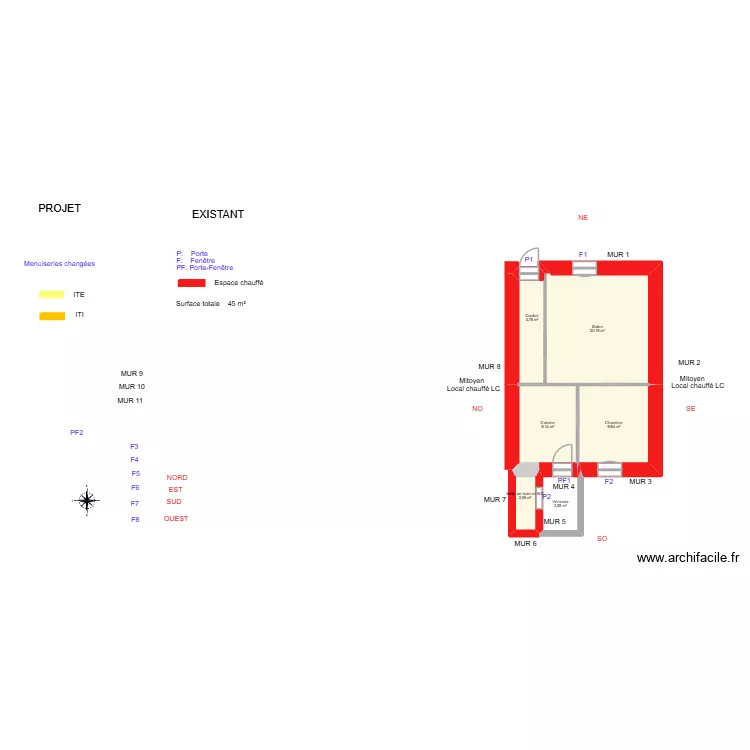 SOUVAY_ Existant. Plan de 6  et 49 m²