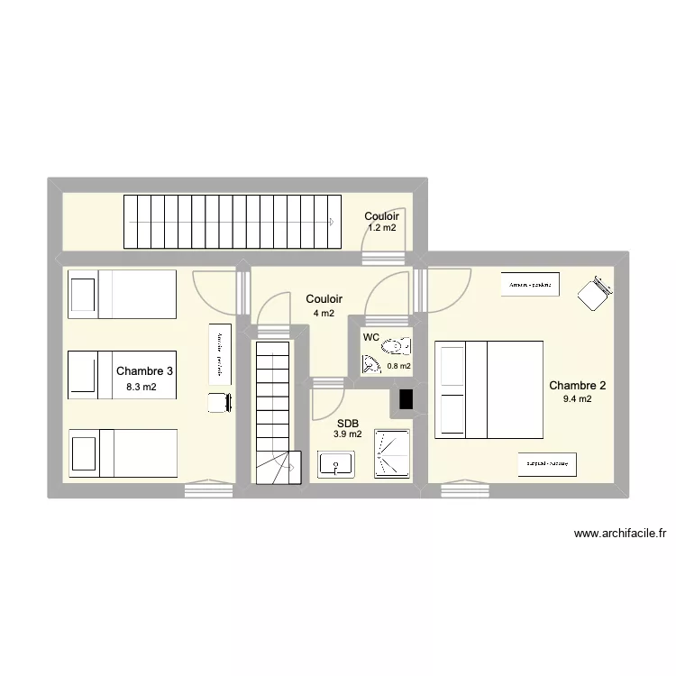 2e etage m carre. Plan de 8  et 44 m²