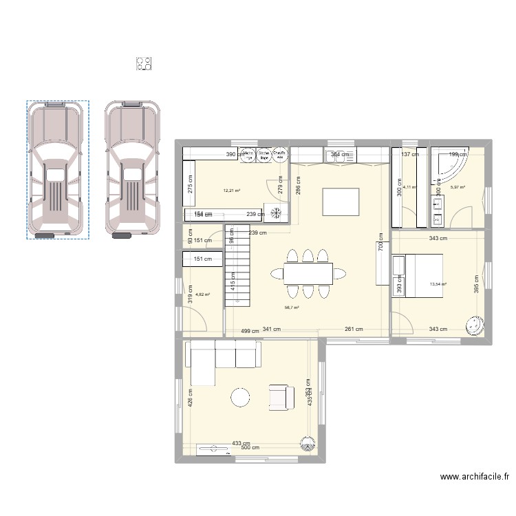 maison rdc. Plan de 6 pièces et 97 m2