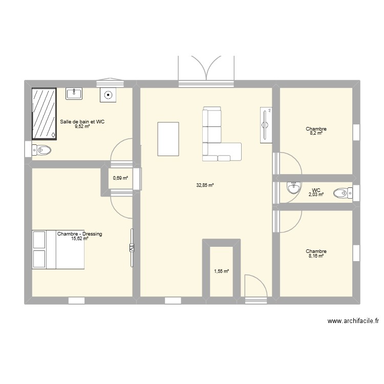 PLAN 1. Plan de 8 pièces et 79 m2