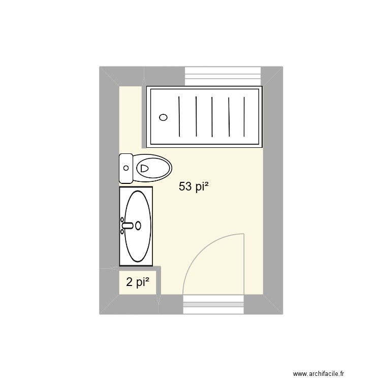 SDBhaut. Plan de 2 pièces et 5 m2