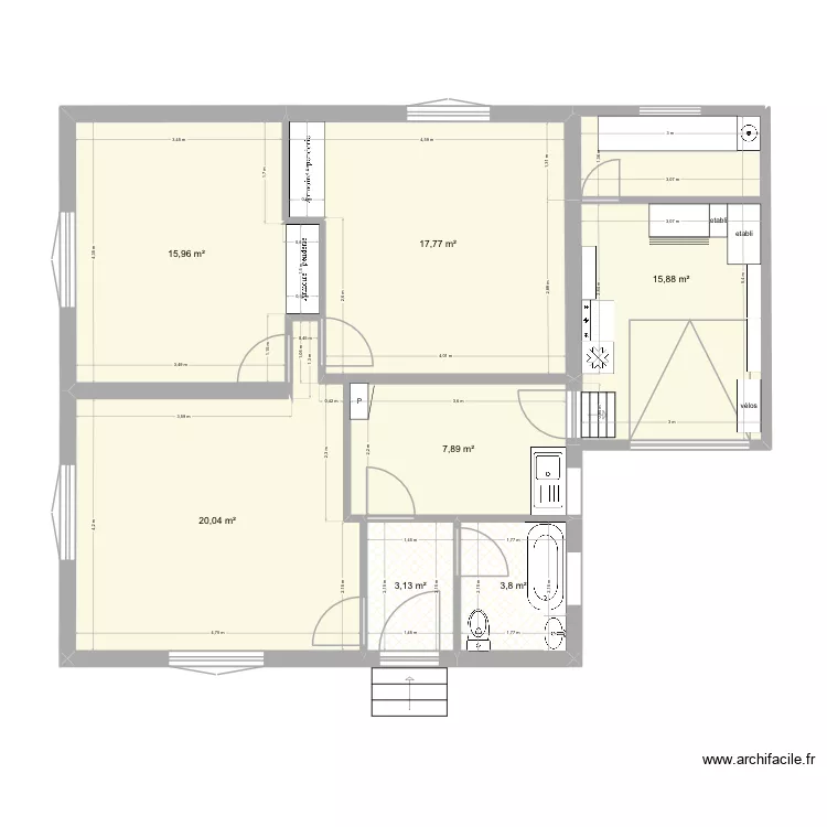 Pr&eacute;b&eacute; &agrave; amm&eacute;nager. Plan de 7  et 84 m²