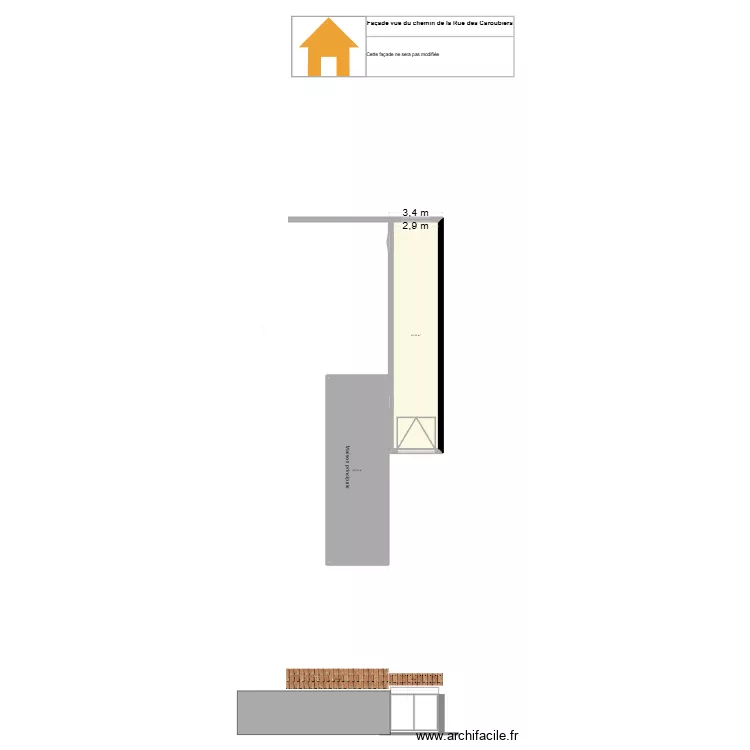 Garage actuel vue 3. Plan de 2 et 81 m² Garage actuel vue 3. Plan de 2 et 81 m²