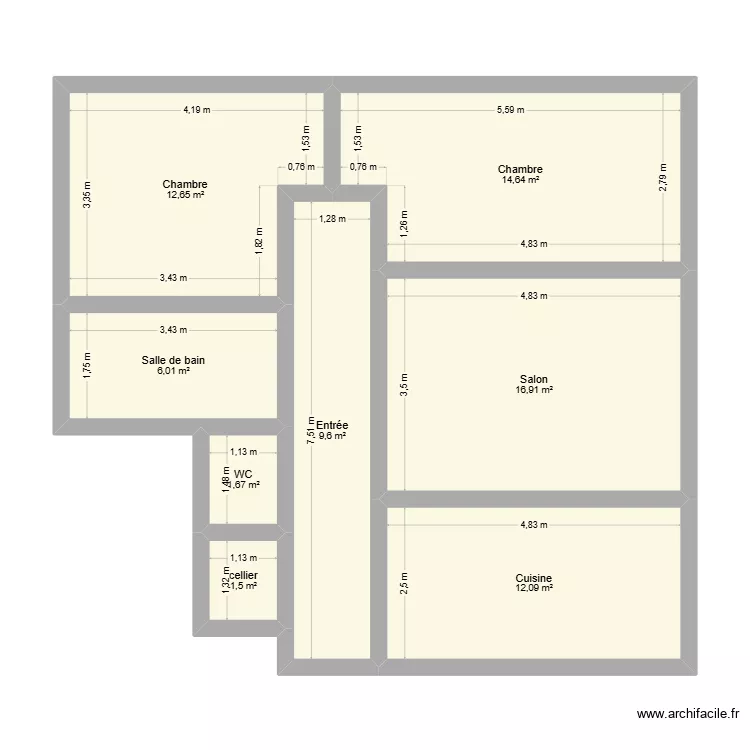 224 clety. Plan de 8  et 75 m²