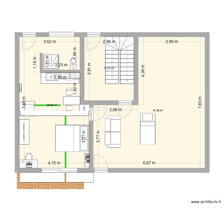 studio_1. Plan de 3 pièces et 82 m2