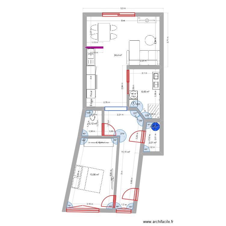 lomme. Plan de 6 pièces et 60 m2