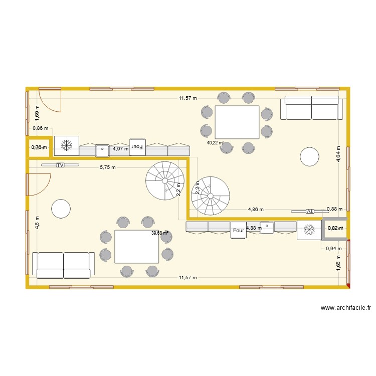 2 etage container. Plan de 6 pièces et 133 m2
