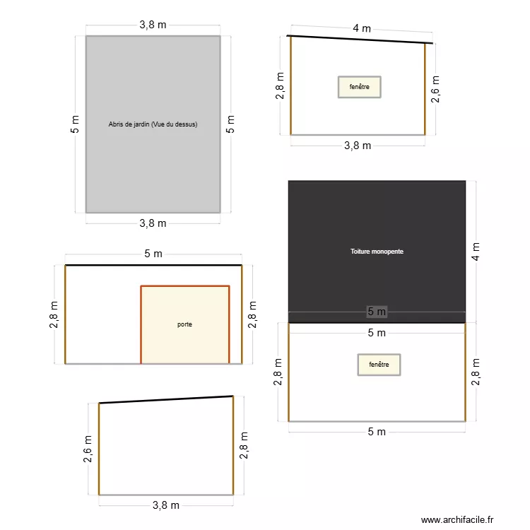 abris de jardin. Plan de 7  et 58 m²