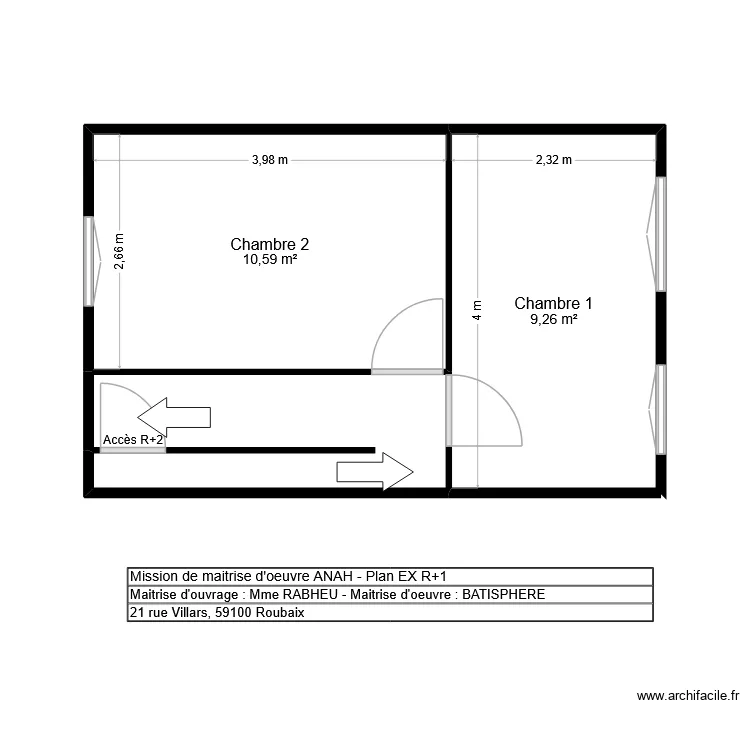 Plan RABHEU R+1 EX. Plan de 3  et 25 m²
