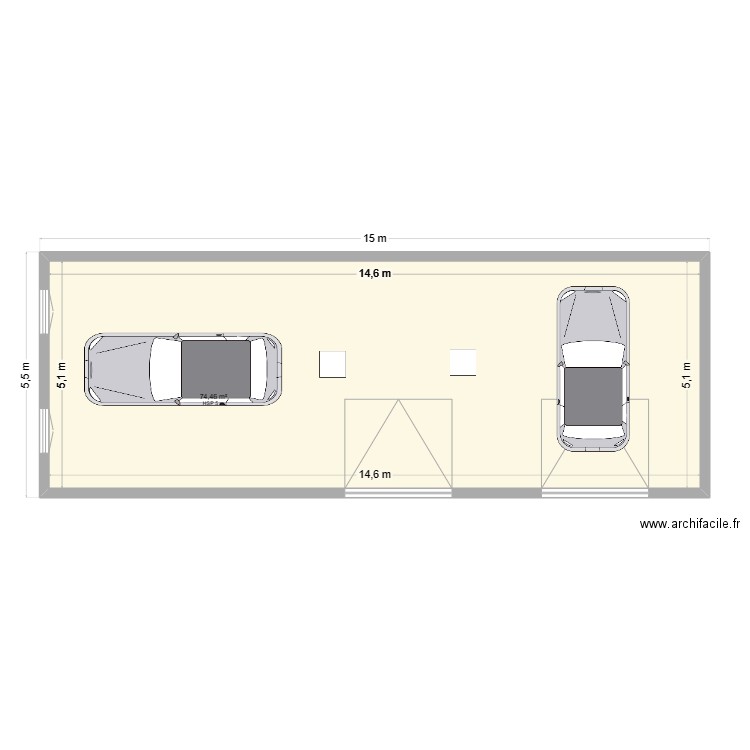 garage. Plan de 1 pièce et 74 m2