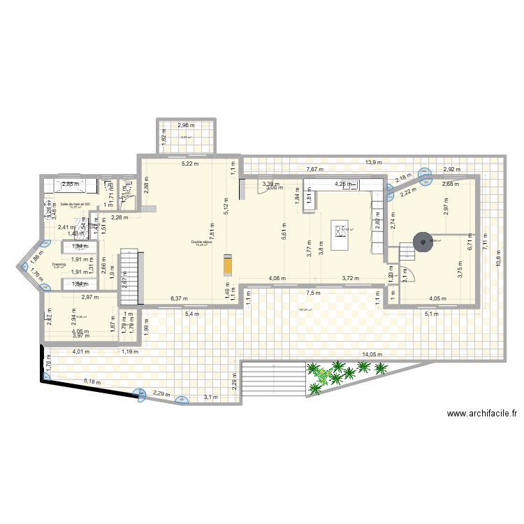 SANARY REZ DE CHAUSSEE FINAL avec cotations. Plan de 14 pièces et 272 m2