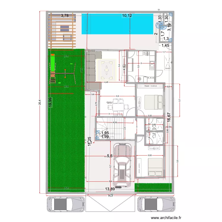 Plan Rez de chaussée avec mésures-révisé- salon révisé- alignement CU-extension parking-amenagement extérieur et jardin. Plan de 2 Pièces et 278 m² Plan Rez de chaussée avec mésures-révisé- salon révisé- alignement CU-extension parking-amenagement extérieur et jardin. Plan de 2 Pièces et 278 m²