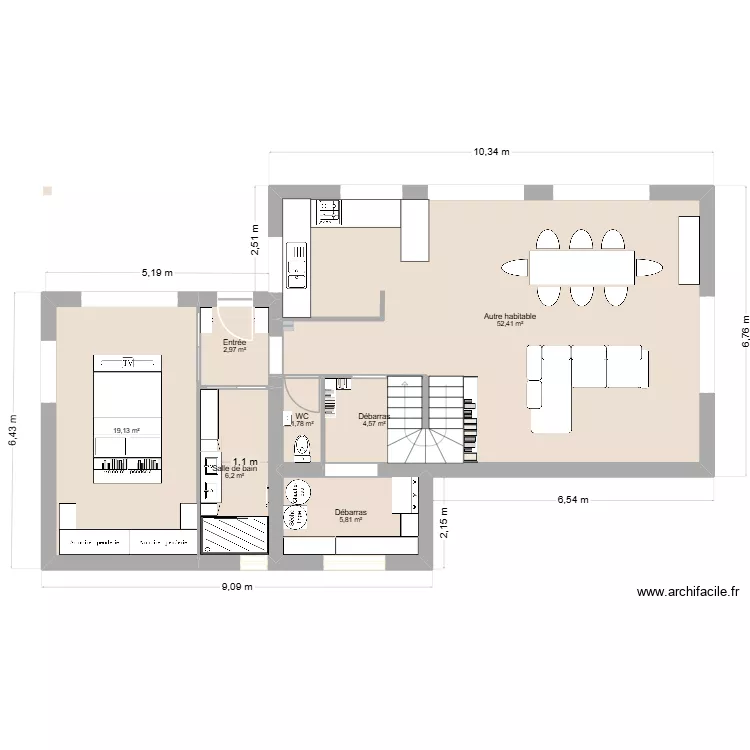 projet fred maison du lac. Plan de 14  et 156 m²